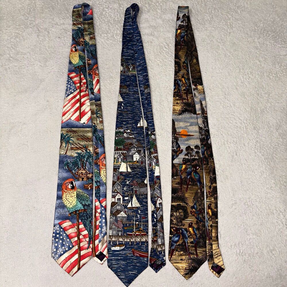 Tango Men's 100% Silk Scenic Patriotic Nautical Ties Lot of 3 Multicolor